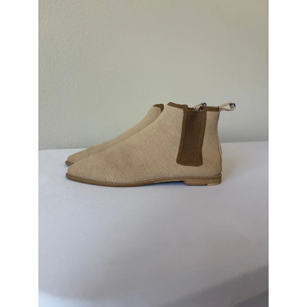 Rothys The Merino Chelsea Tan Knit Ankle Boots Womens 8 Eco Friendly Pull On
